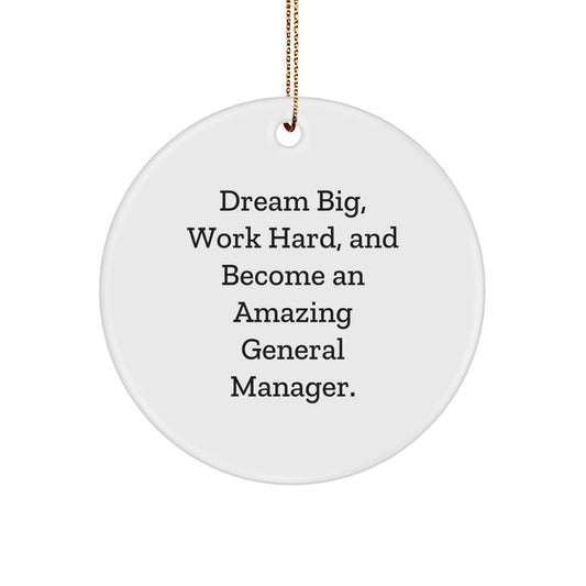 Funny General Manager Gifts from Friends, Circle Ornament with 'Dream Big, Work Hard, And Become An Amazing General Manager.' Quote, Christmas Unique Gifts for General Manager - Image 1