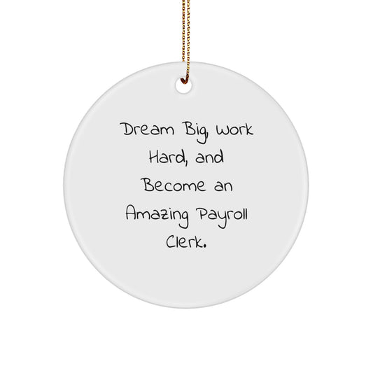 Gifts from Friends for Payroll Clerks, Funny Christmas Circle Ornament with 'Dream Big, Work Hard, And Become An Amazing Payroll Clerk.' Quote, Perfect for Office Decor - Image 1