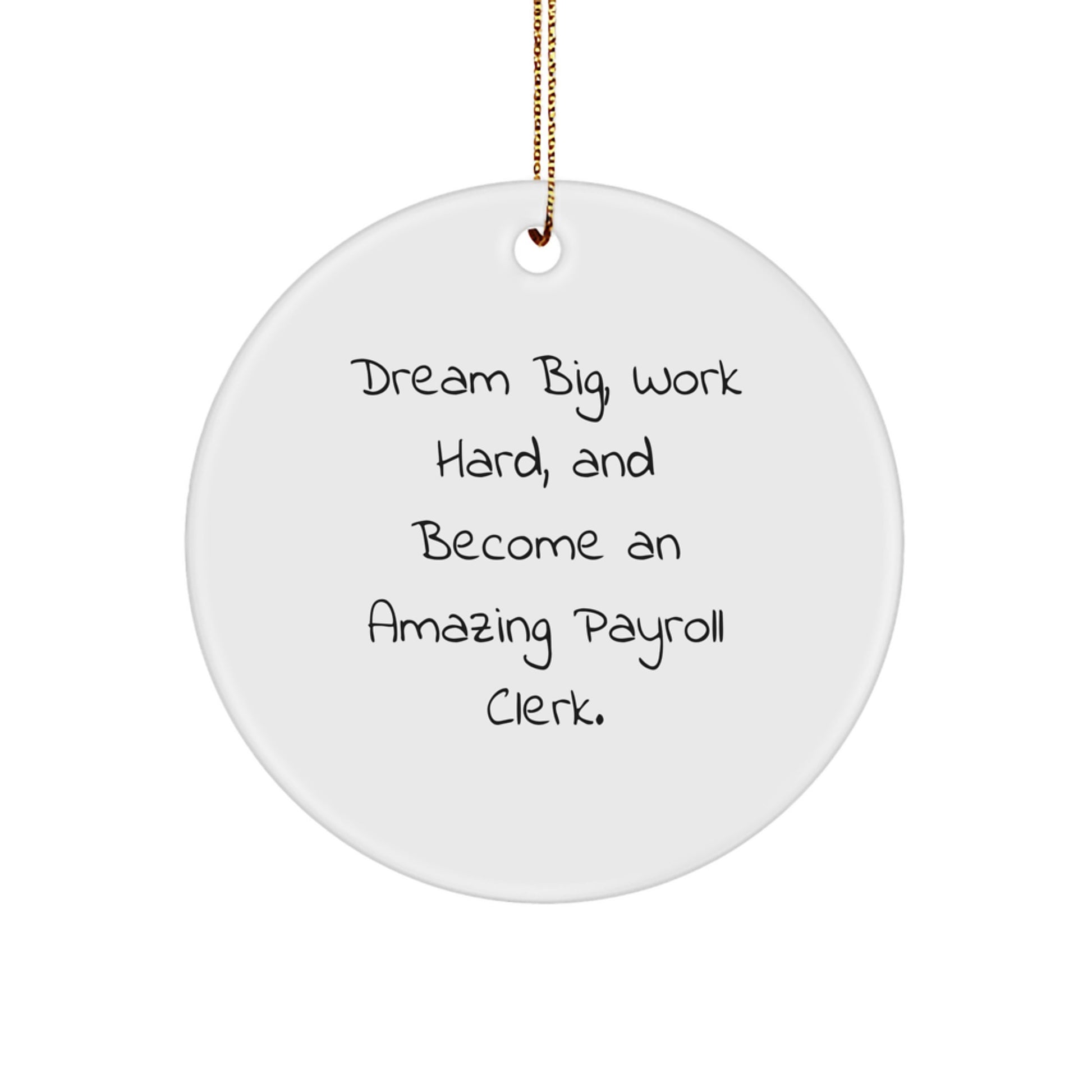 Gifts from Friends for Payroll Clerks, Funny Christmas Circle Ornament with 'Dream Big, Work Hard, And Become An Amazing Payroll Clerk.' Quote, Perfect for Office Decor - Image 1
