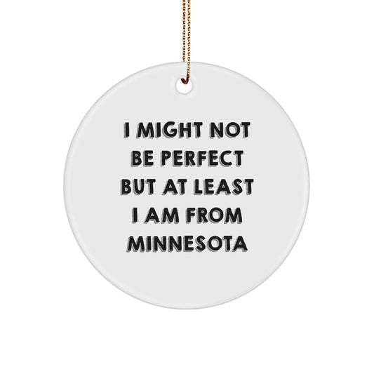 Minnesota Circle Ornament 'I Might Not Be Perfect But At Least I Am From Minnesota' Funny Gift for Family Friends Coworkers - Image 1