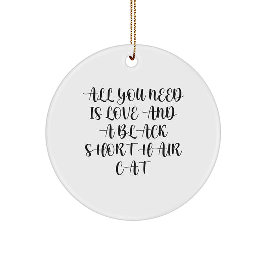 Funny Black Short Hair Cat Circle Ornament Gifts from Men to Black Short Hair Cat Lovers, Christmas Unique Gifts for Family Friends - Image 1