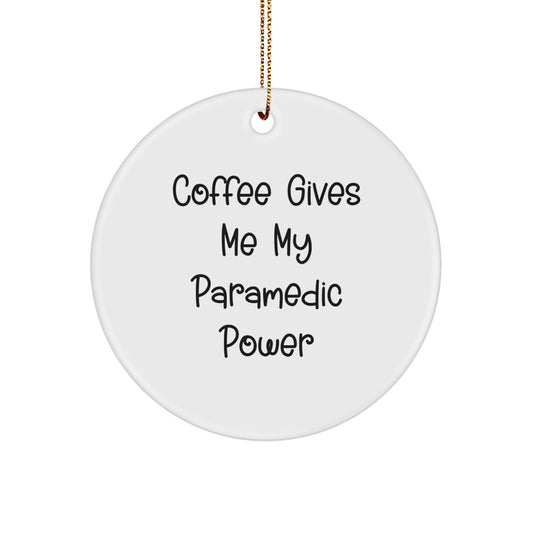 Funny Rescue Worker Gifts for Men, Women, or Friends - 'Coffee Gives Me My Rescue Worker Power' Christmas Circle Ornament, Gifts from Family, Perfect for Coworkers - Image 1