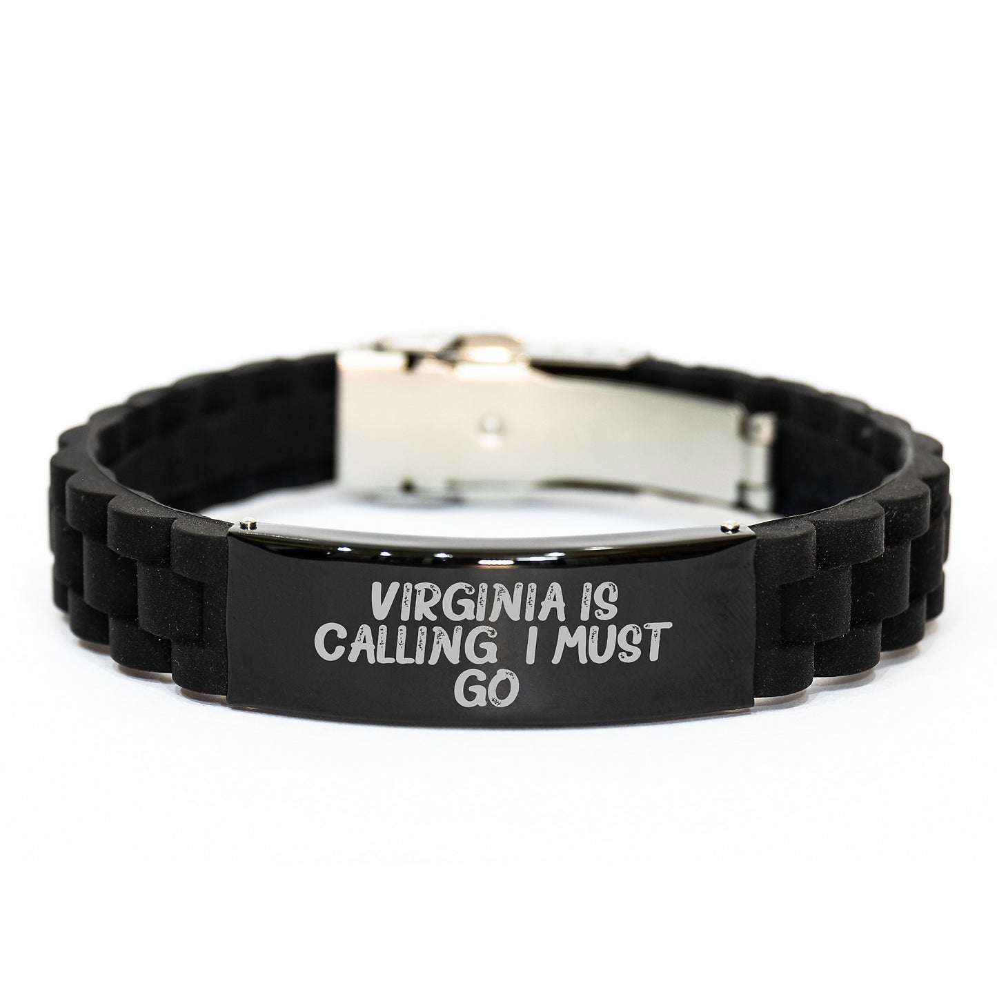 Virginia Calling, Inspirational Glide lock Clasp Black Stainless Steel Silicone Adjustable Gift for Men or Women from Friends, Coworkers, or Family - Image 1