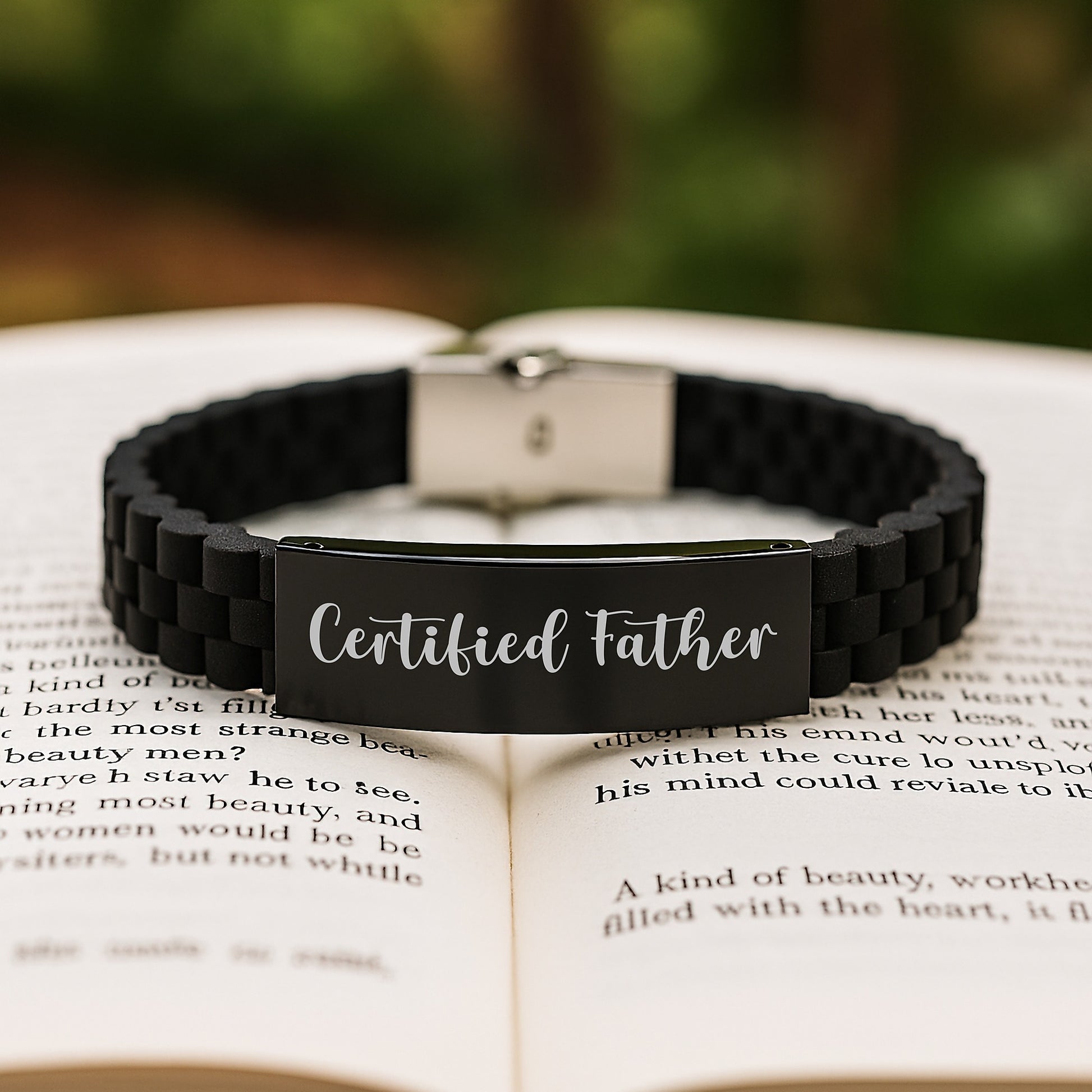 Funny Certified Father Glide lock Clasp Birthday Unique Gifts from Men to Dad, Unique Silicone Black Stainless Steel Adjustable Black Stainless Steel Adjustable Gift for Father's Special Day - Image 2