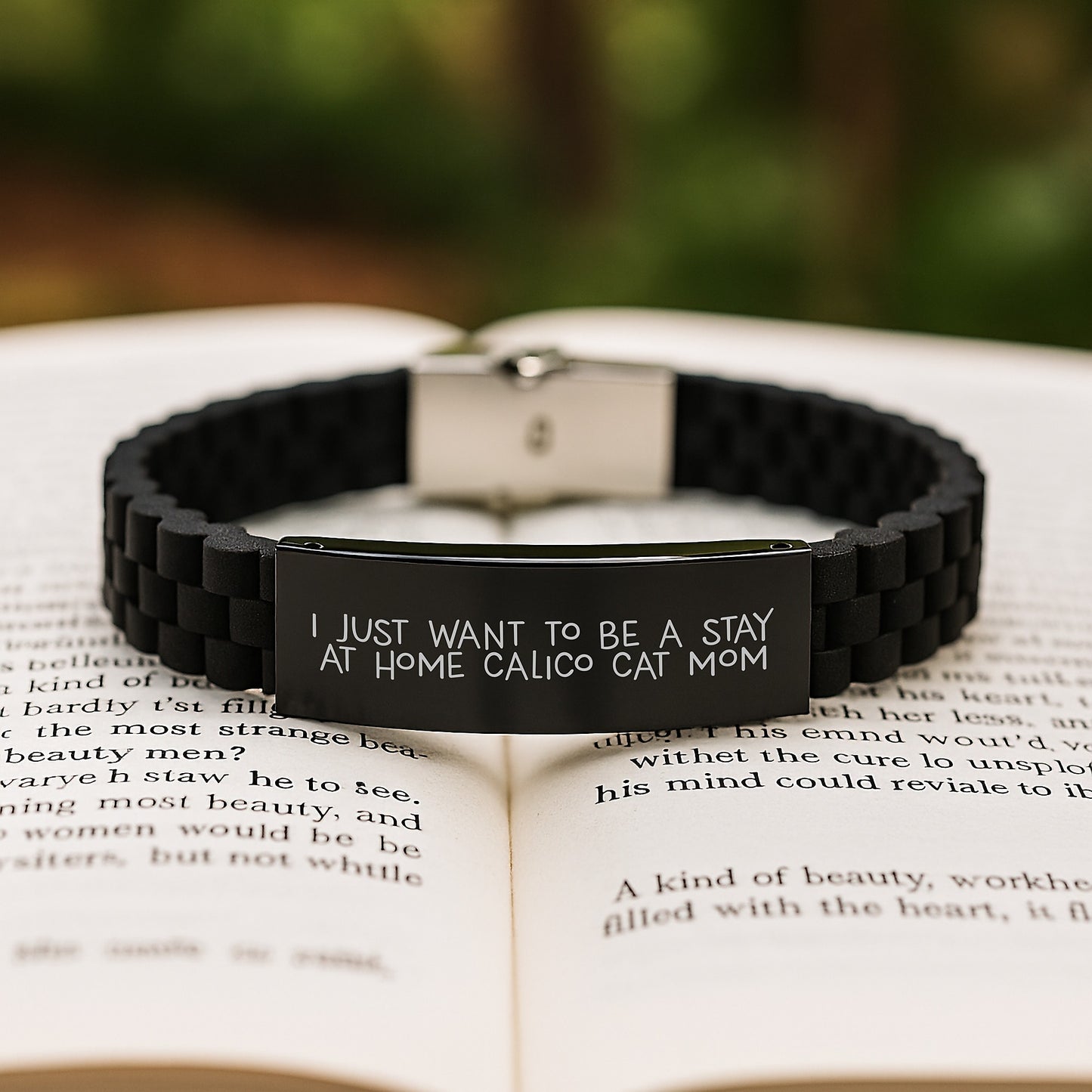 Calico Cat Mom Gifts, Funny Quote Glide lock Clasp Bracelet, Adjustable Graduation Unique Gifts from Friends, 'I Just Want To Be A Stay At Home Calico Cat Mom' - Image 2