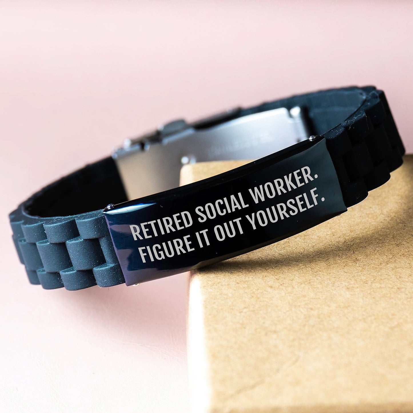 Social Worker Gifts from Friends - Glide lock Clasp Black Stainless Steel Adjustable Graduation Unique Presents for Social Worker 'Figure It Out Yourself' Inspirational Quote - Image 3
