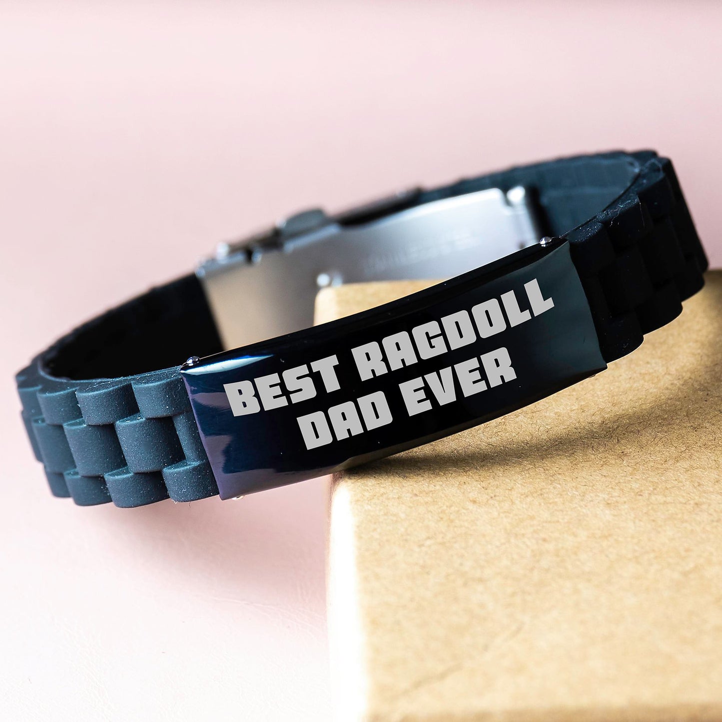 Ragdoll Cat Lover's Gift for Best Dad Ever, Glide lock Clasp Black Stainless Steel Silicone Adjustable Bracelet, Gifts from Men to Family on Birthday - Image 3