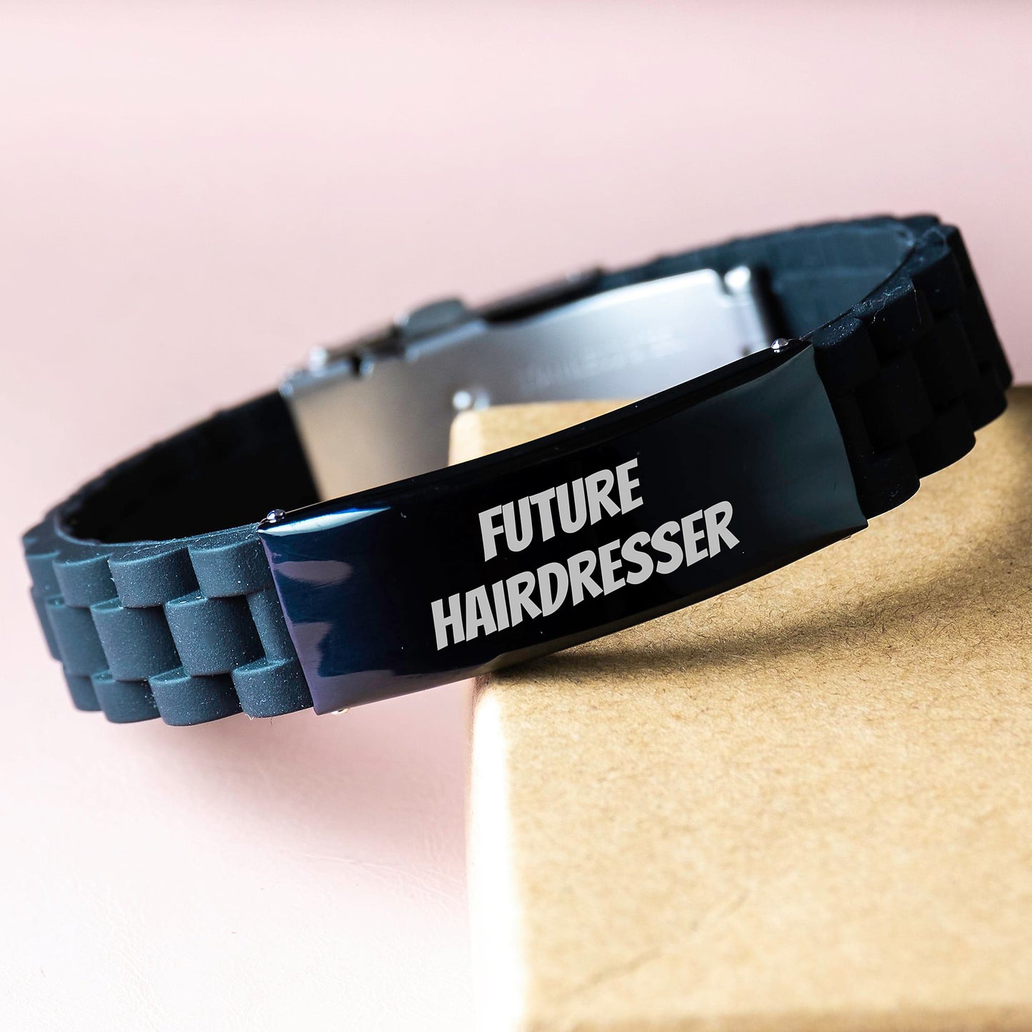 Future Hairdresser Inspirational Graduation Hairdresser Gifts from Family to Hairdresser - Glide lock Clasp Adjustable Black Stainless Steel Silicone Jewelry - Image 3