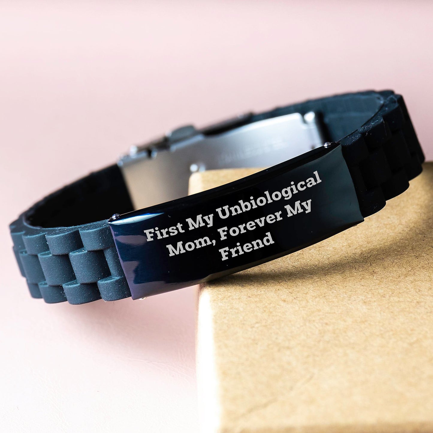 Inspirational Unbiological Mom Gifts, Funny Quote Glide lock Clasp Bracelet, Gifts from Women to Unbiological Mom for Graduation, Unique Graduation Gifts for Unbiological Mom - Image 3