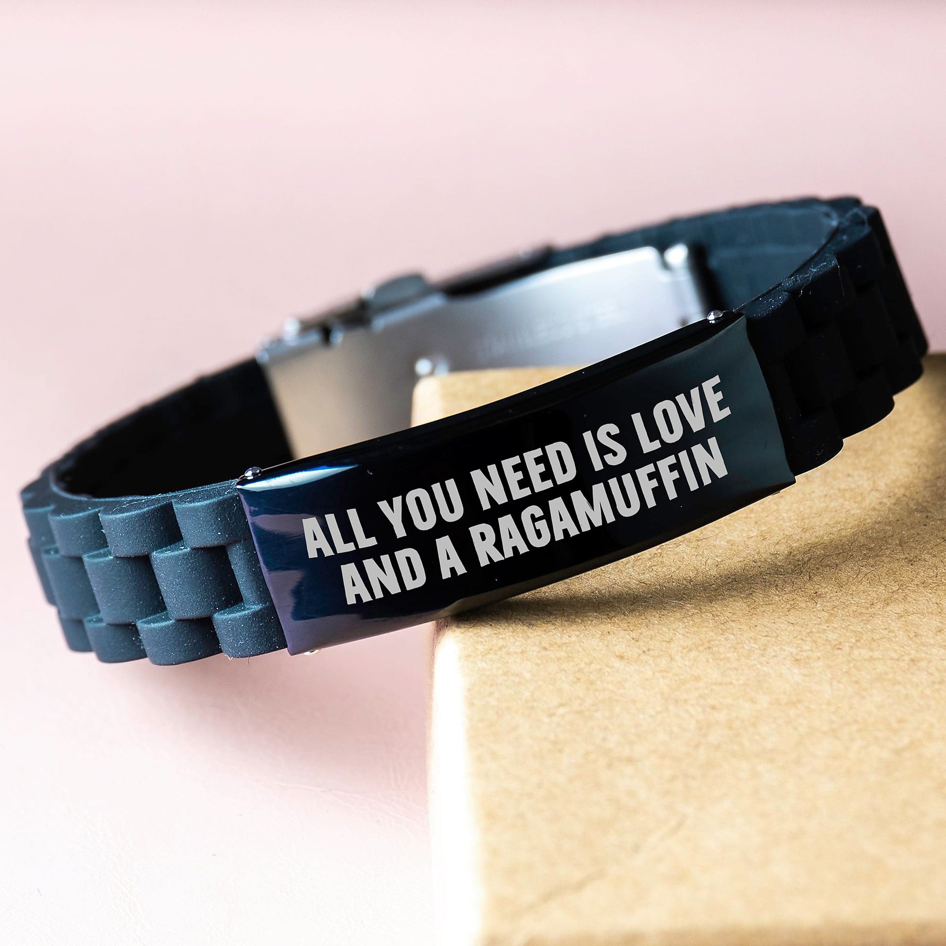 Ragamuffin Cat Gifts from Family, Inspirational Quotes for Graduation, Glide lock Clasp Adjustable Black Stainless Steel Silicone Bracelet - Image 3