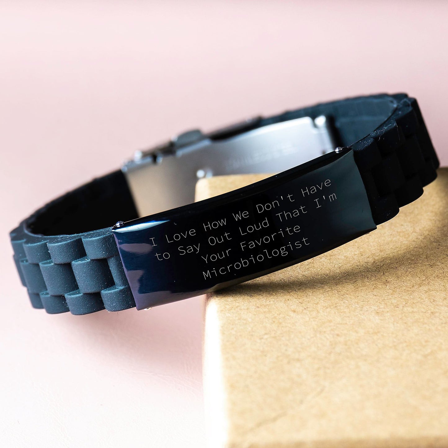 Funny Microbiologist Gifts from Friends - I Love How We Don't Have To Say Out Loud That I'm Your Favorite Microbiologist Glide lock Clasp Bracelet for Graduation Occasion, Black, Adjustable - Image 3