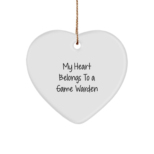 Game Warden Gifts from Friends - Heart Ornament for My Heart Belongs To A Game Warden - Christmas Unique Gifts - Image 1