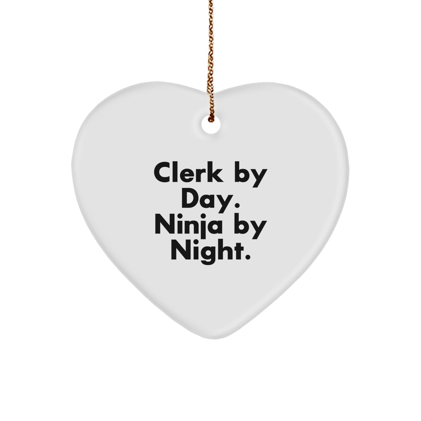 Clerk Gifts, Clerk By Day Ninja By Night Heart Ornament, Funny Christmas Unique Gifts for Men Women Friends Coworkers Family - Image 1