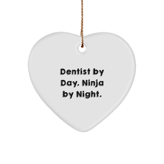Dentist Gifts from Friends for Christmas - 'Dentist By Day. Ninja By Night.' Heart Ornament, Unique Christmas Unique Gifts for Dentist - Image 1