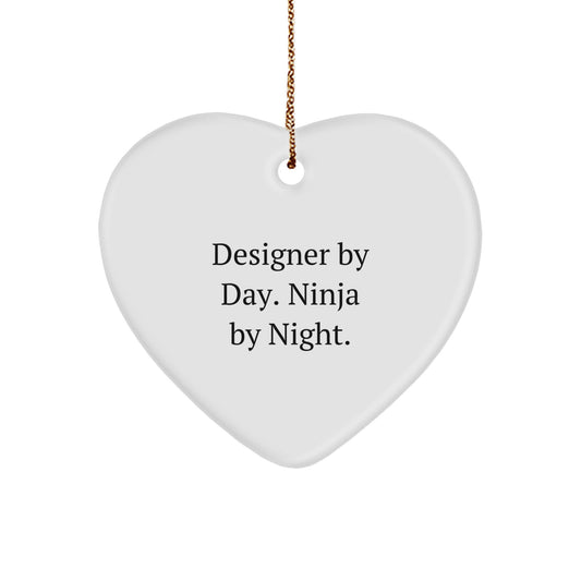Designer Gifts from Men - Ninja Designer Heart Ornament, Funny Quote: 'Designer By Day. Ninja By Night.' for Christmas - Image 1
