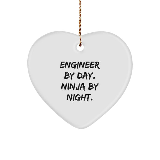 Gifts from Engineer Friends - Engineer Heart Ornament, 'Engineer By Day. Ninja By Night.' Christmas Decoration for Men, Funny Quote - Image 1