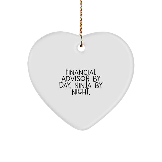 Financial Advisor Gifts - Funny Quote Heart Ornament, 'Financial Advisor By Day. Ninja By Night.' - Christmas Unique Gifts from Friends to Family - Image 1