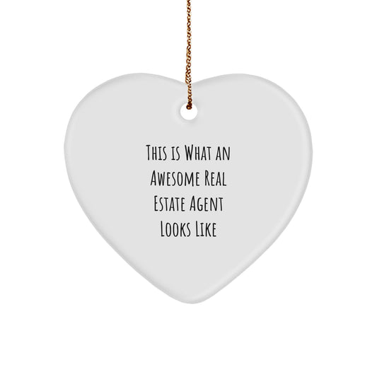 Gifts from Friends for Real Estate Agent, Heart Ornament with 'This Is What An Awesome Real Estate Agent Looks Like' Quote, Christmas Unique Finds - Image 1