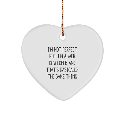Funny Web Developer Gifts from Friends for Christmas - I'm Not Perfect Heart Ornament, Unique Present for Coworkers - Image 1