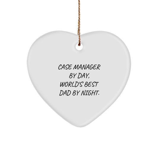 Case Manager Gifts by Day, World's Best Dad By Night Heart Ornament- Funny Quote, Heart Shaped, Christmas Unique Gifts from Family to Friends - Image 1