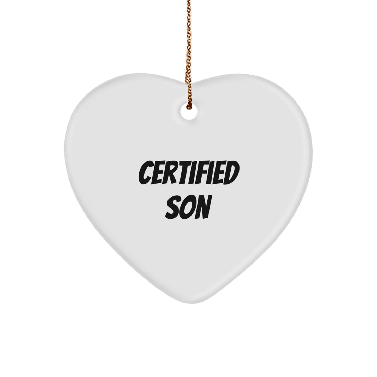 Funny Son Christmas Unique Gifts from Mom - Heart Ornament for Him, Unique Presents for Son, Best Heart Shaped MDF Ornament with Gold Cord - Image 1