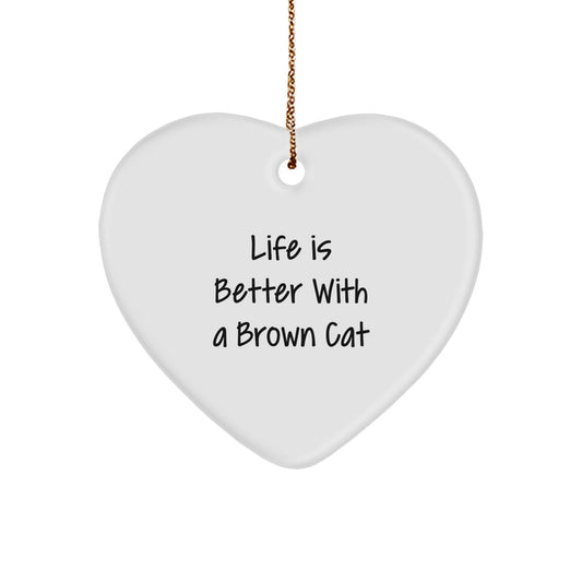 Brown Cat Lover's Heart Ornament, Gifts from Friends, Family, or Coworkers, Unique Christmas Decoration - Image 1