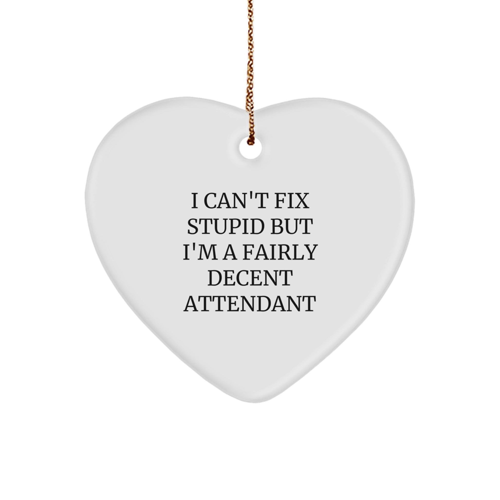 Funny Attendant Gifts from Men, Unique Heart Ornament for Christmas, I Can't Fix Stupid But I'm A Fairly Decent Attendant - Image 1