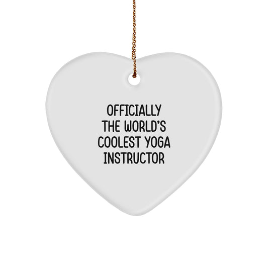 Cool Yoga Instructor Gifts from Men for Christmas Unique Heart Ornaments - 'Officially The World's Coolest Yoga Instructor' Quote, White, 2.75in - Image 1