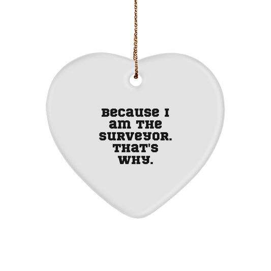 Funny Surveyor Gifts for Men, Heart Ornament Christmas Unique, Because I Am The Surveyor. That's Why. Gifts from Men to Surveyor - Image 1