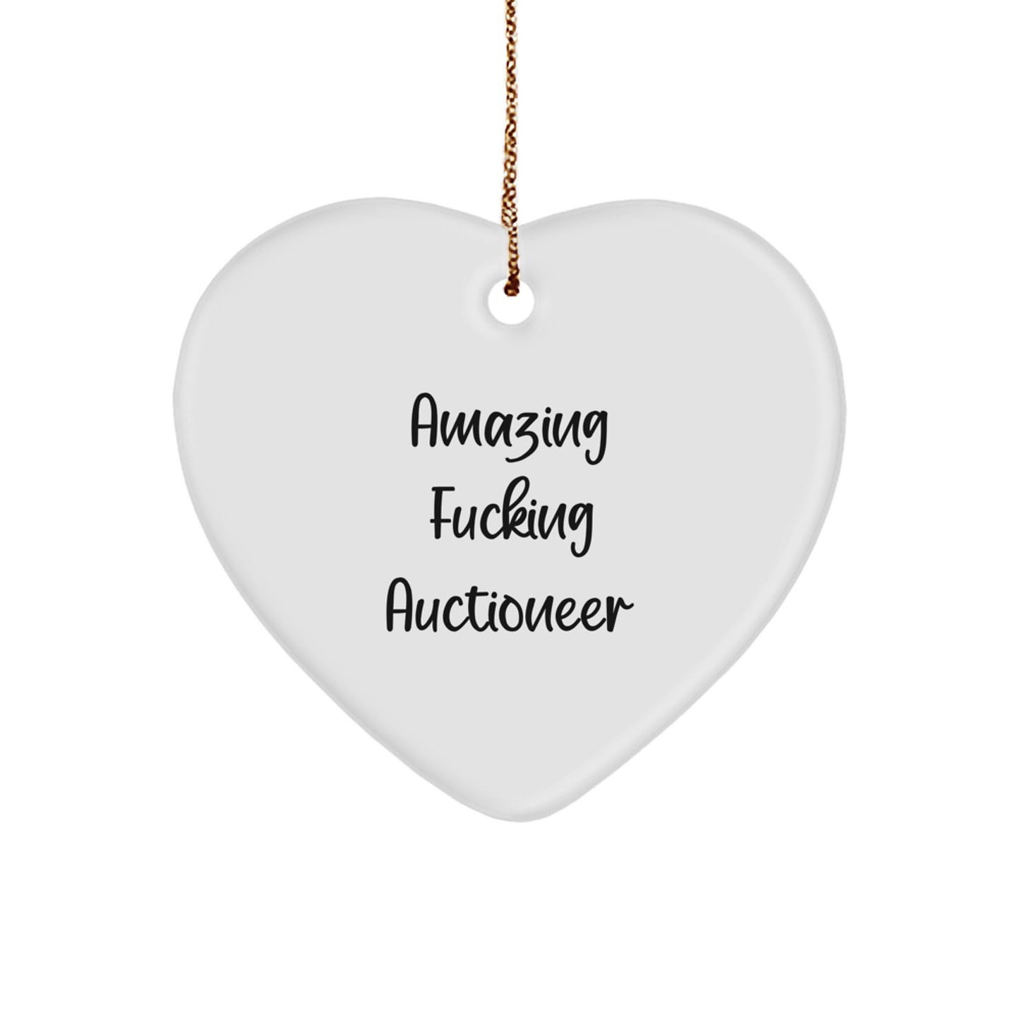 Funny Auctioneer Christmas Unique Gifts for Friends from Men, Heart Ornament with 'Amazing F--king Auctioneer' Quote - Image 1