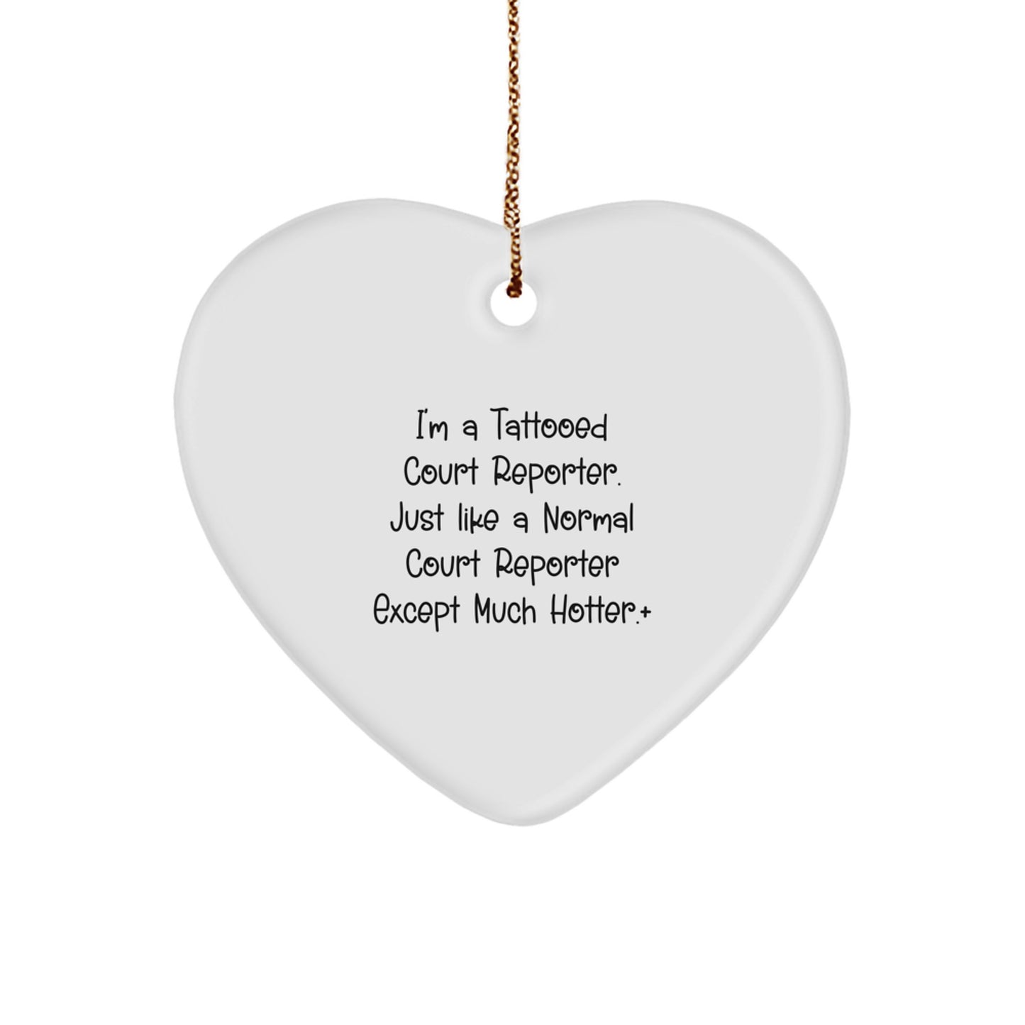 Court Reporter Gifts from Men - Funny Tattooed Court Reporter Heart Ornament, Unique Christmas Unique Gifts for Court Reporter Friends Family Christmas - Image 1