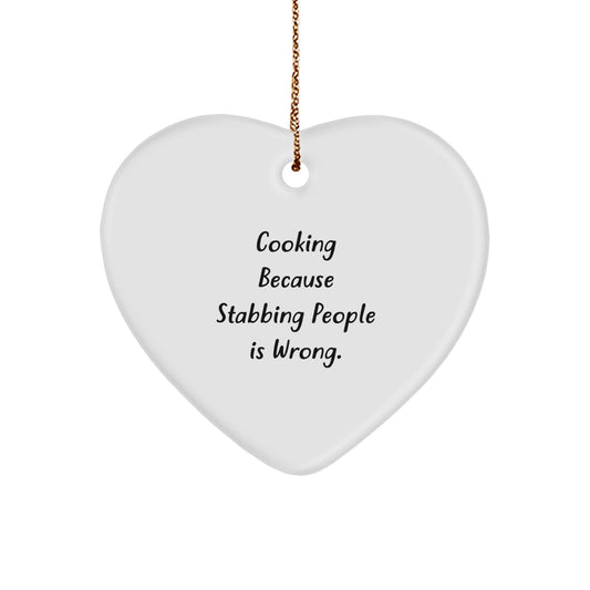 Funny Cooking Heart Ornament Gifts from Friends for Men and Women, Christmas Unique Cooking Decorations for Kitchen, Funny Heart Shaped White MDF Gift - Image 1