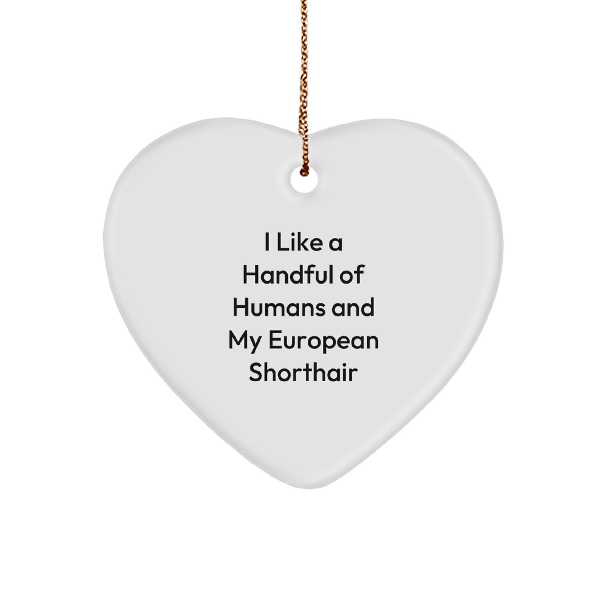 Funny European Shorthair Cat Heart Ornaments Gifts from Men to Family at Christmas Time, I Like A Handful Of Humans And My European Shorthair Cat, Perfect for Cat Lovers, White Heart Shaped - Image 1
