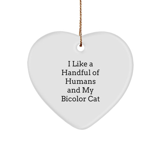 Bicolor Cat Heart Ornament, Funny Quote Gifts for Cat Lovers, White Heart Shaped Decor, Christmas Unique Gifts from Friends or Family - Image 1
