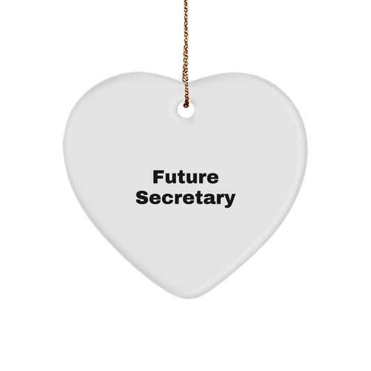 Funny Future Secretary Heart Ornament, Gifts from Men to Women Coworkers, 'The Future is Female' White Heart Shaped MDF with Sublimation Finish, Perfect for Christmas - Image 1