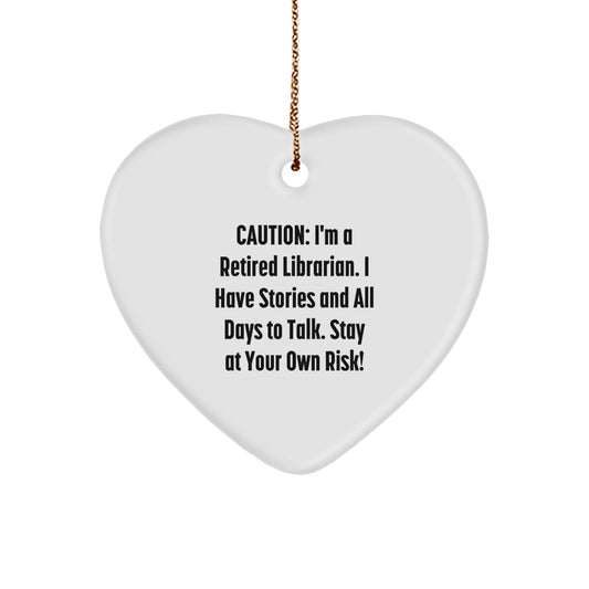 Librarian Humor Heart Ornament, Funny Gifts from Friends, Gifts for Librarians, Heart-Shaped MDF Ornament with Gold Cord, Perfect for Christmas - Image 1