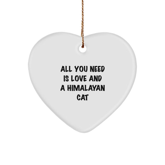 Himalayan Cat Gifts from Friends, Heart Ornament, 'All You Need Is Love' Quote, Christmas Unique - Image 1