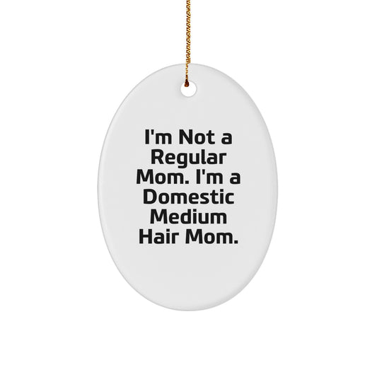 Domestic Medium Hair Mom Oval Ornament, I'm Not A Regular Mom, Funny Christmas Unique Gift for Family Friends, Gifts from Mom to Daughter, Gifts for Domestic Medium Hair Enthusiasts - Image 1