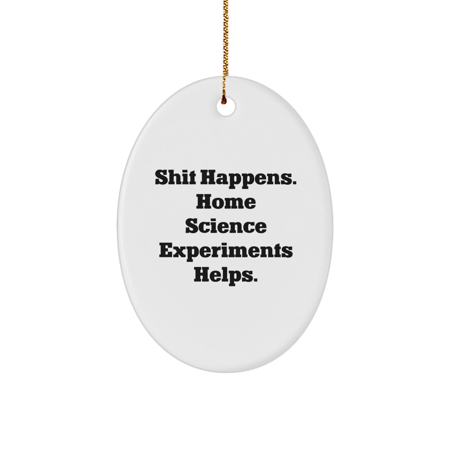 Funny Home Science Experiments Oval Ornament Gifts from Friends to Home Science Experiments Enthusiasts, Shit Happens. Home Science Experiments Helps., Christmas Unique Gifts for Men and Women - Image 1