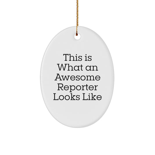 Reporter Gifts from Friends - This Is What An Awesome Reporter Looks Like Oval Ornament, Christmas Unique Presents for Reporter, 3.25 inches Tall - Image 1