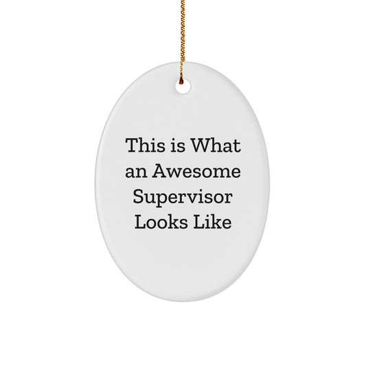 Funny Supervisor Gifts from Friends for Christmas - Oval Ornament with 'This Is What An Awesome Supervisor Looks Like' Quote - Image 1