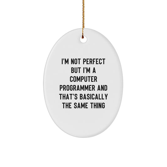 Funny Computer Programmer Gifts from Friends for Men - I'm Not Perfect Oval Ornament, White, 3.25" tall, Christmas Unique presents for Family - Image 1