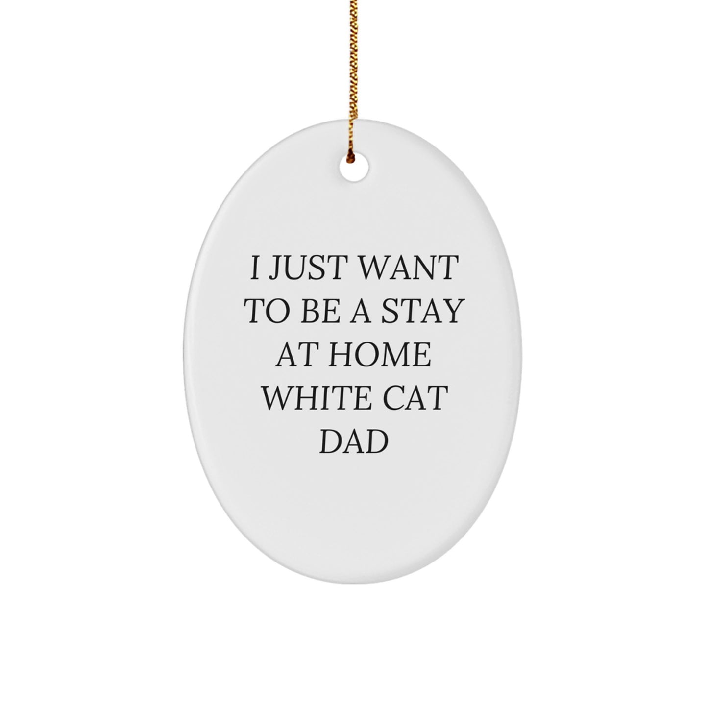 Cute White Cat Oval Ornament Gifts from Men to White Cat Dad for Christmas Unique Decorations I Just Want To Be A Stay At Home White Cat Dad - Image 1