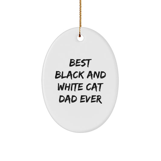 Black and White Cat Dad Ever Oval Ornament, Funny Quote Gifts from Family for Best Black and White Cat Lover, Unique Christmas Memorable Present for Men - Image 1