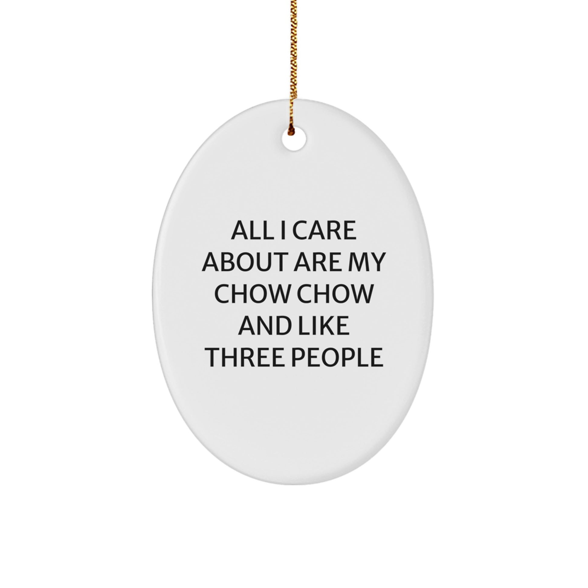 Funny Chow Chow Dog Lover Gifts from Friends to Family - 'All I Care About Are My Chow Chow And Like Three People' Oval Ornament for Christmas - Image 1
