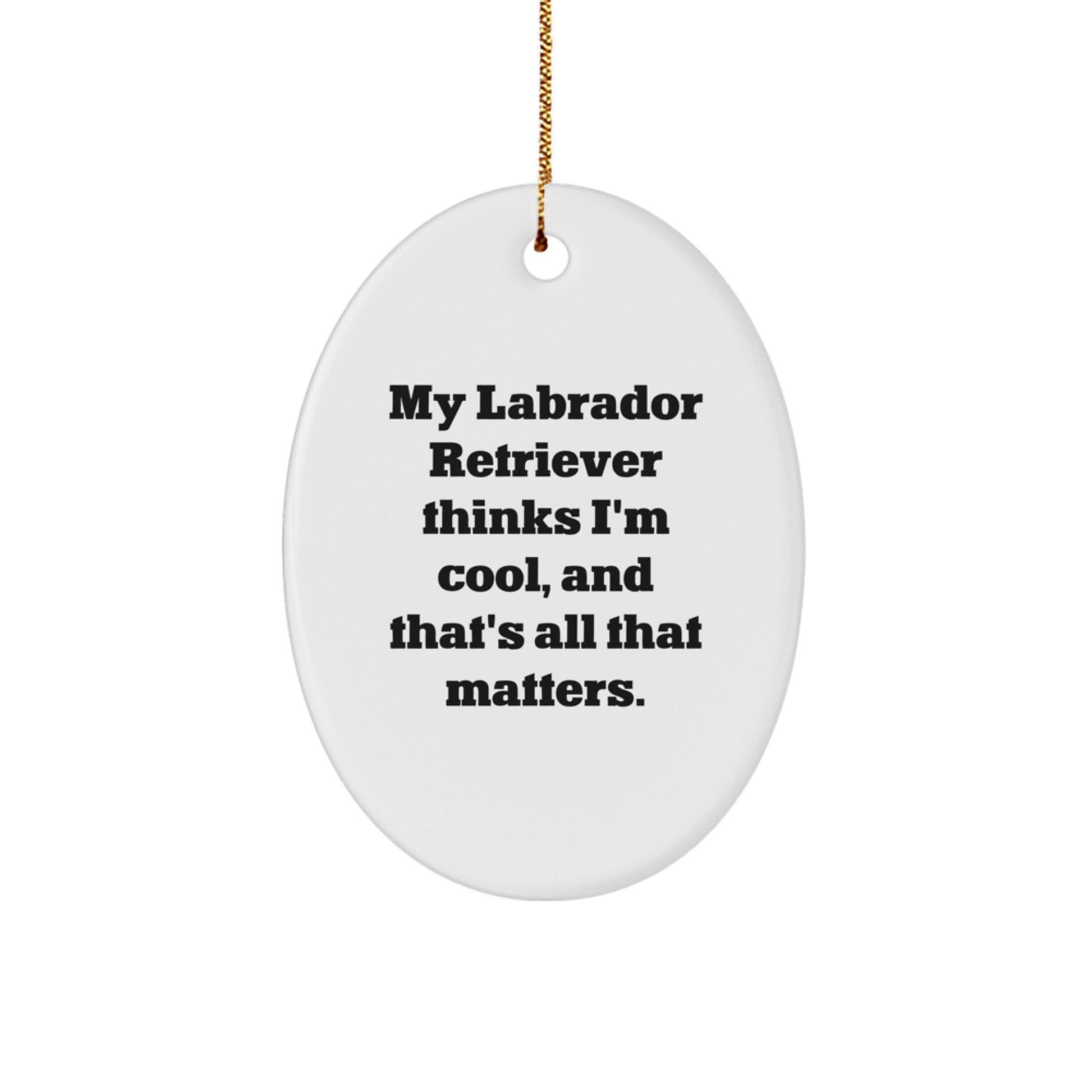 Labrador Retriever Dog Oval Ornament, 'My Labrador Retriever Thinks I'm Cool, And That's All That Matters.' Funny Quote Gifts from Family for Christmas - Image 1