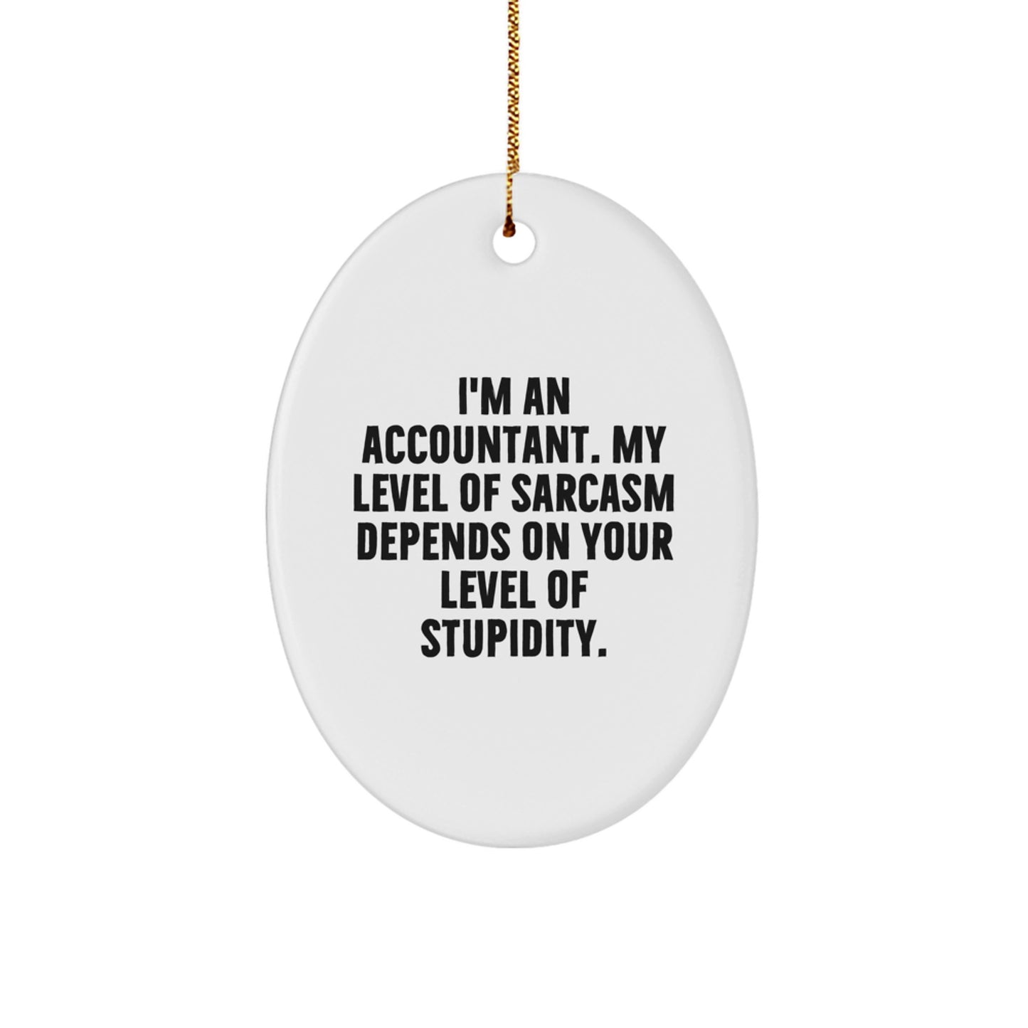 Funny Accountant Gifts for Men, Oval Ornament, 'I'm An Accountant. My Level Of Sarcasm Depends On Your Level Of Stupidity.' - Image 1
