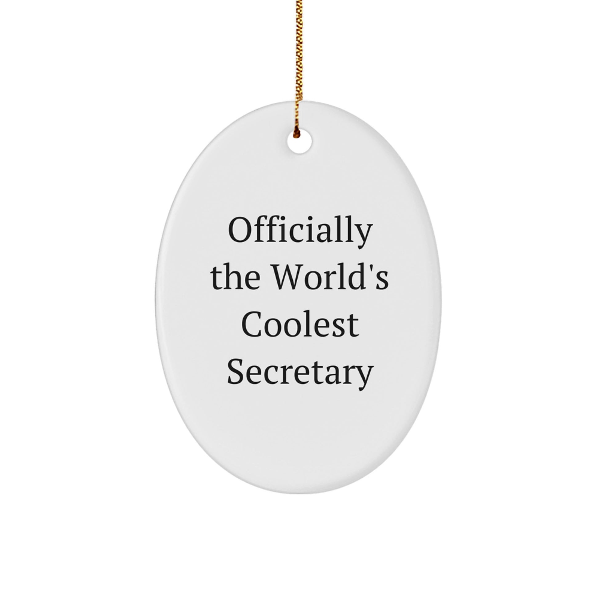 Funny Secretary Gifts from Friends - 'Officially The World's Coolest Secretary' Oval Ornament for Christmas - Image 1