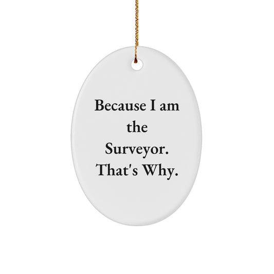 Funny Surveyor Gifts for Men Surveyor Enthusiasts - Oval Ornament with 'Because I Am The Surveyor. That's Why.' Quote, Christmas Unique Gifts from Friends - Image 1