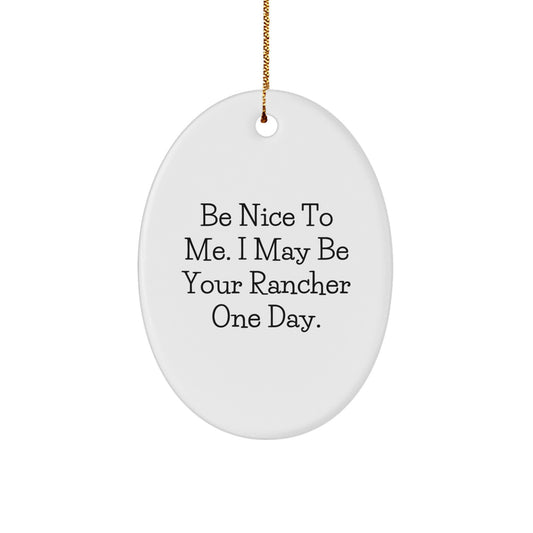 Funny Rancher Gifts, Oval Ornament, Be Nice To Me, Unique Christmas Unique Gifts from Friends to Rancher - Image 1